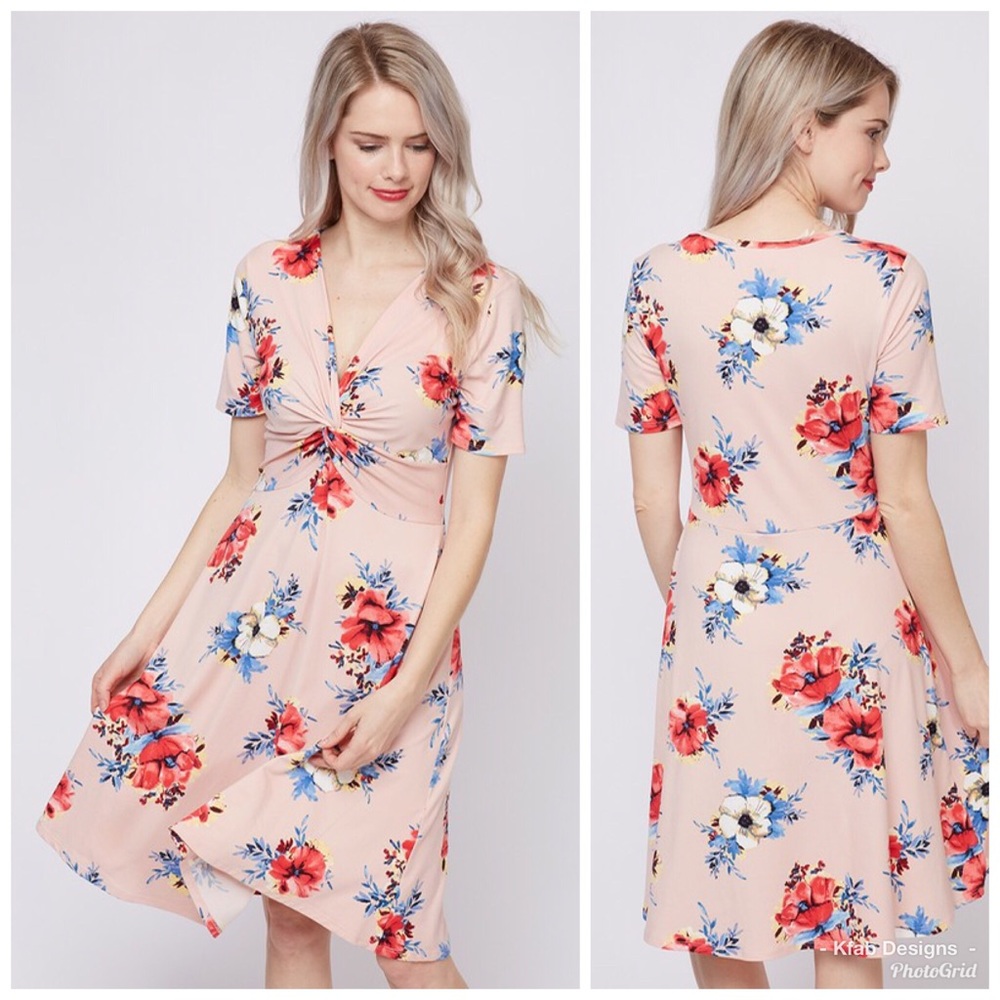 💝LAST 1! Stunning Blush Twist Front Floral Dress - Picture 6 of 7